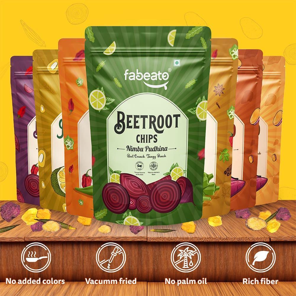 Assorted Vegetable & Fruit Chips | Trans free| Vacuum fried | No Artificial Flavour | Vacuum Fried| Pack of 7 (250g) - Fabeato