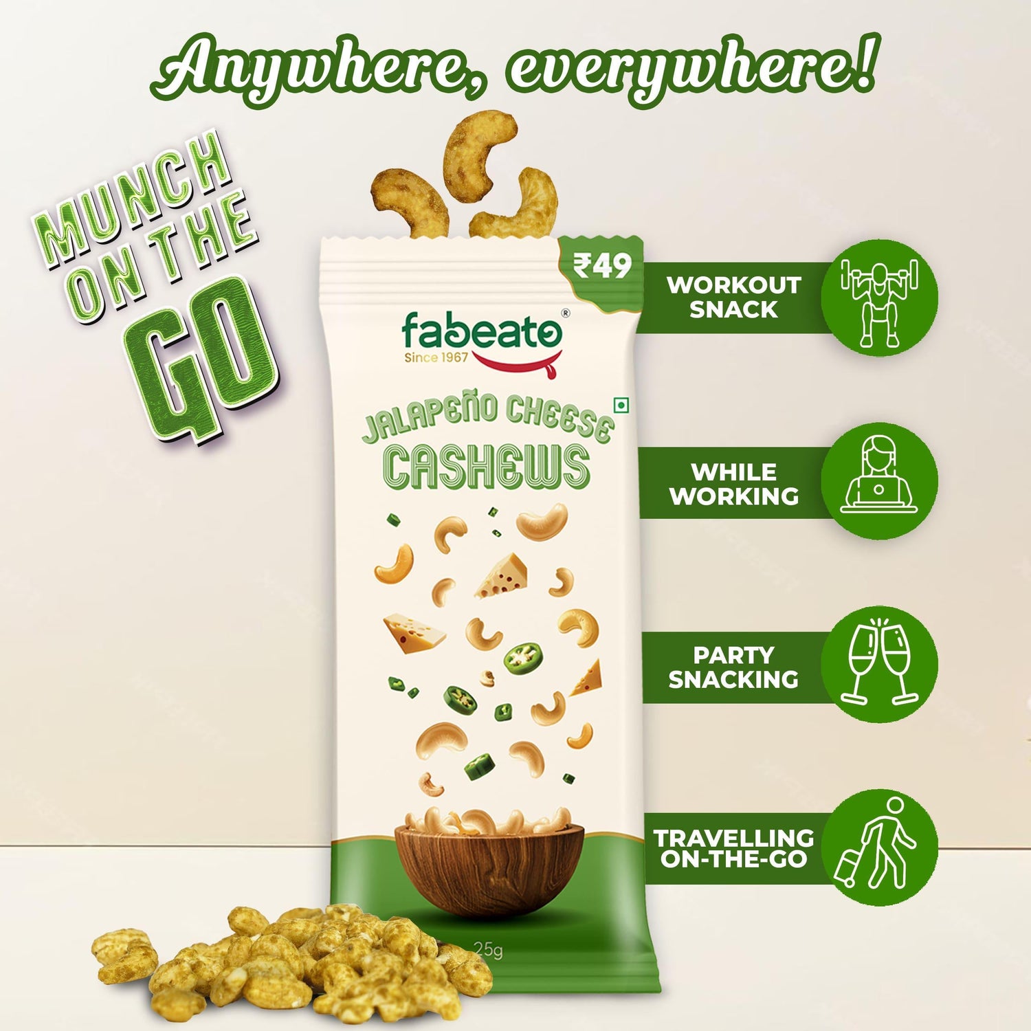Munch on the Go Assorted Pack All in One (Pack of 5x25g each) - Fabeato