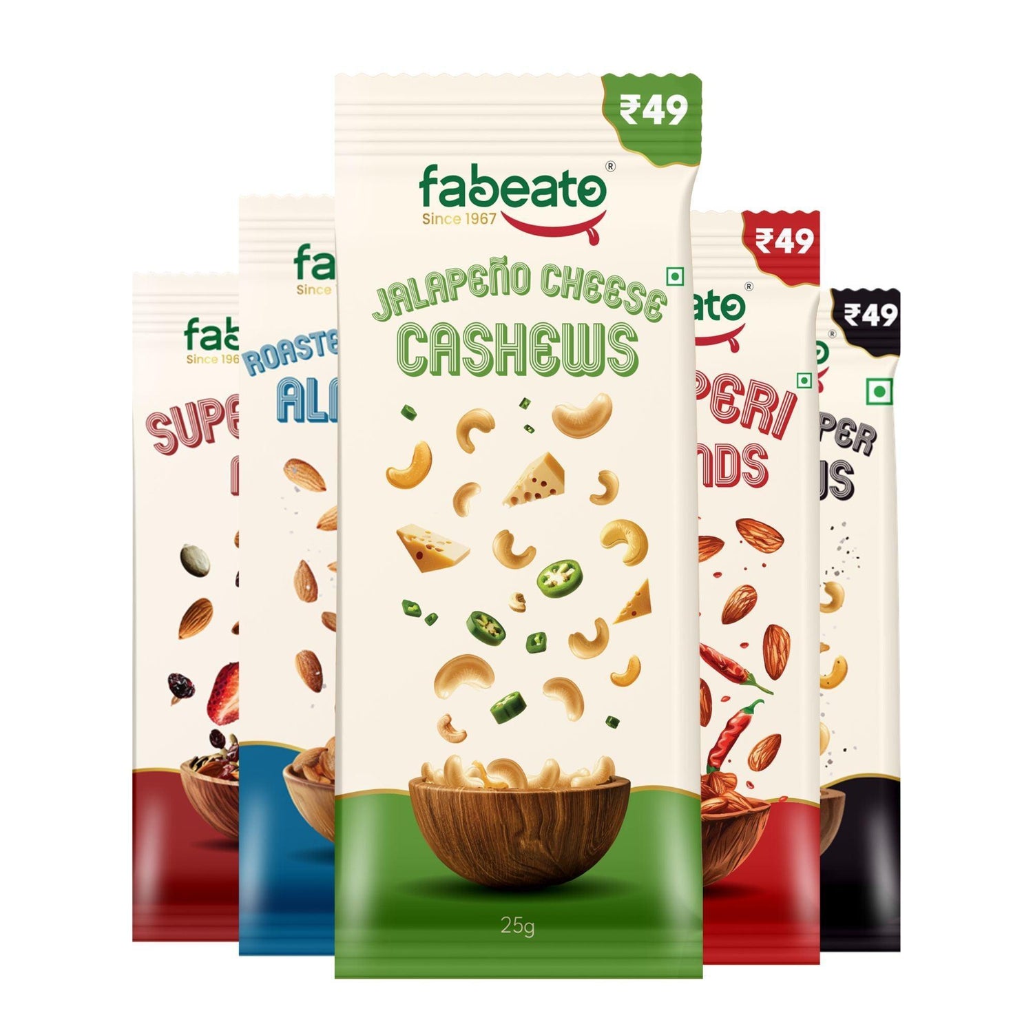 Munch on the Go Assorted Pack All in One (Pack of 5x25g each) - Fabeato