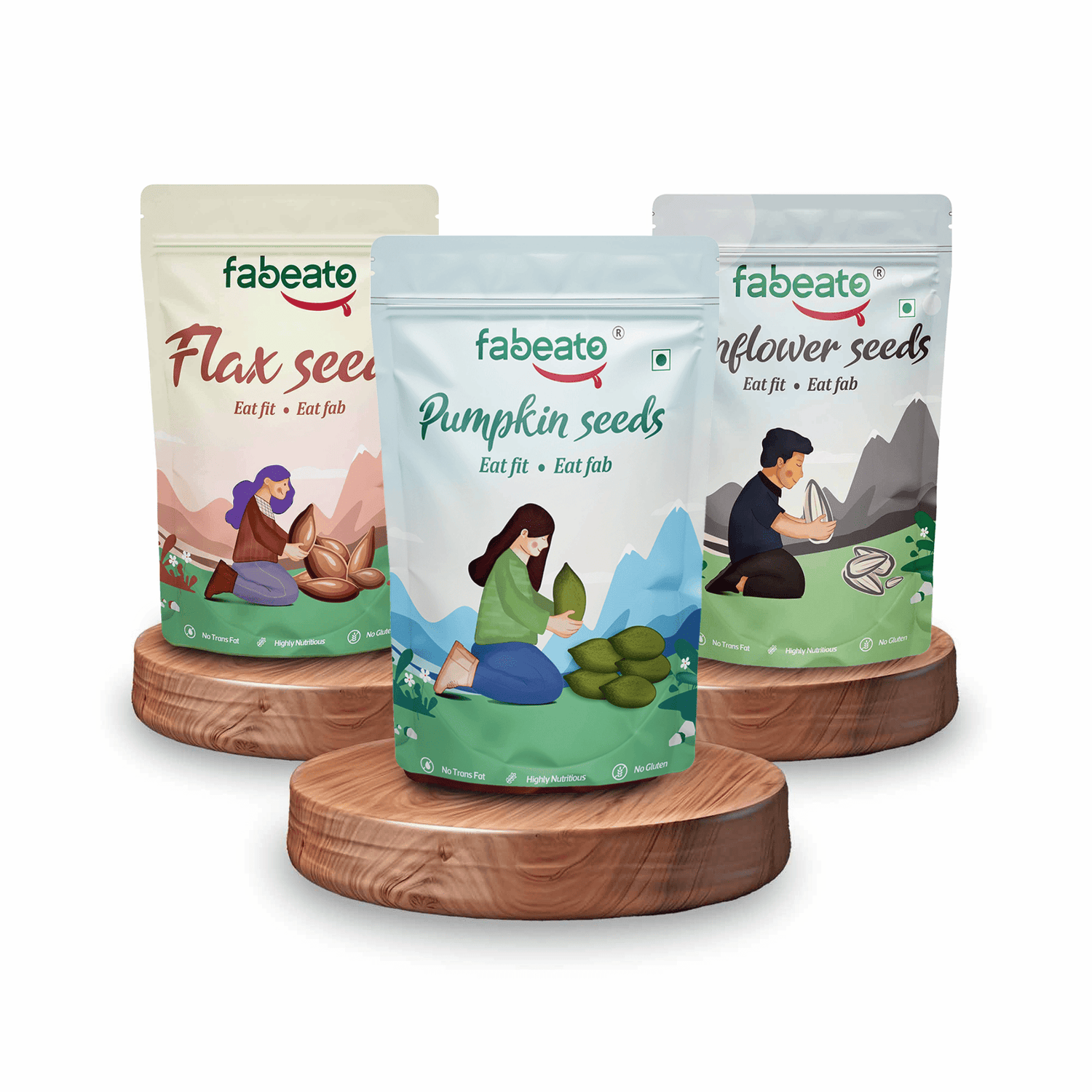 Natural Premium Raw Seeds Combo(Pumpkin-200g, Sunflower-250, Flax Seeds-250g) - Fabeato