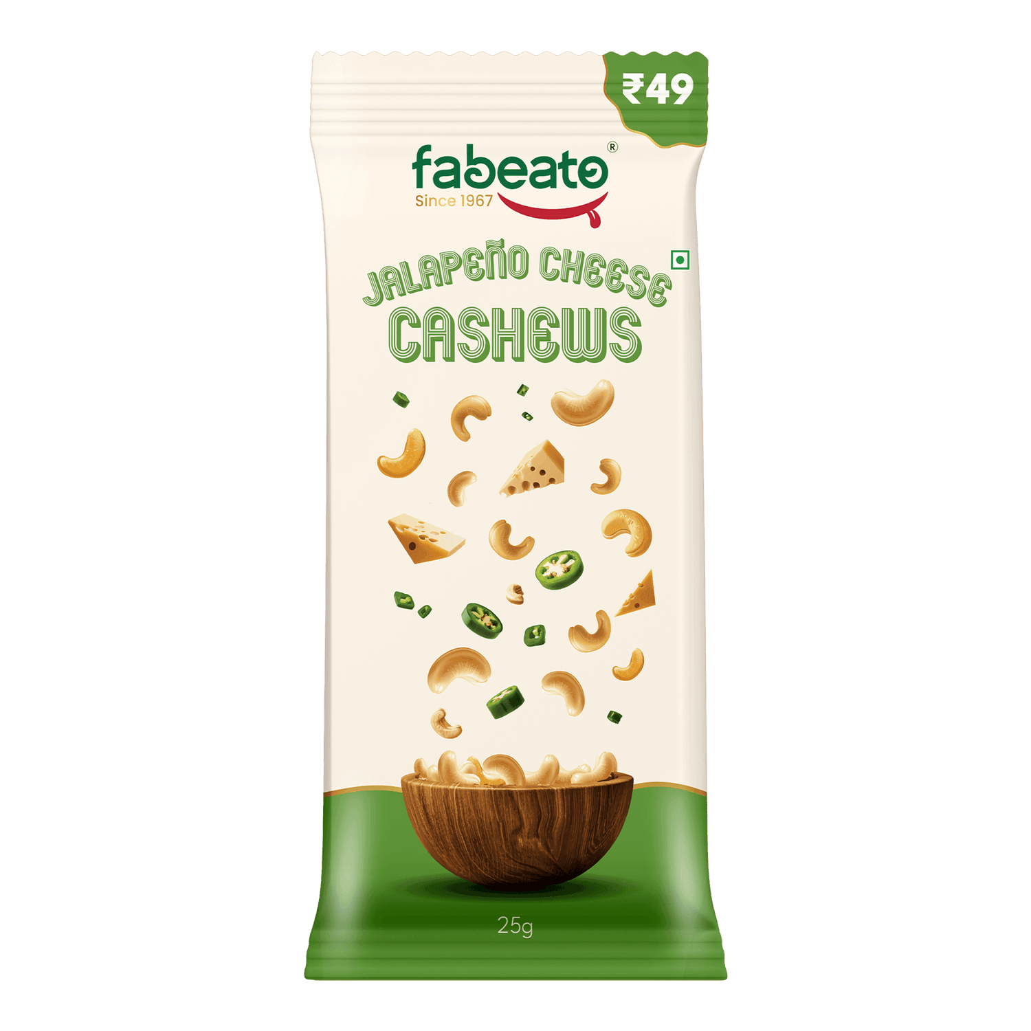 Munch on the Go Snack Premium Jalapeno Cheese Cashews (Pack of 6x25g each) - Fabeato