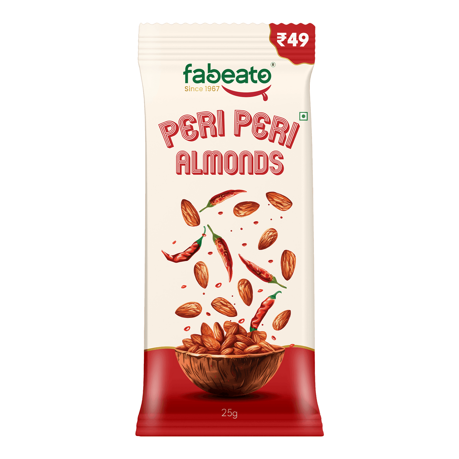 Munch on the Go Snack Premium Peri Peri Almonds(Pack of 6x25g each) - Fabeato