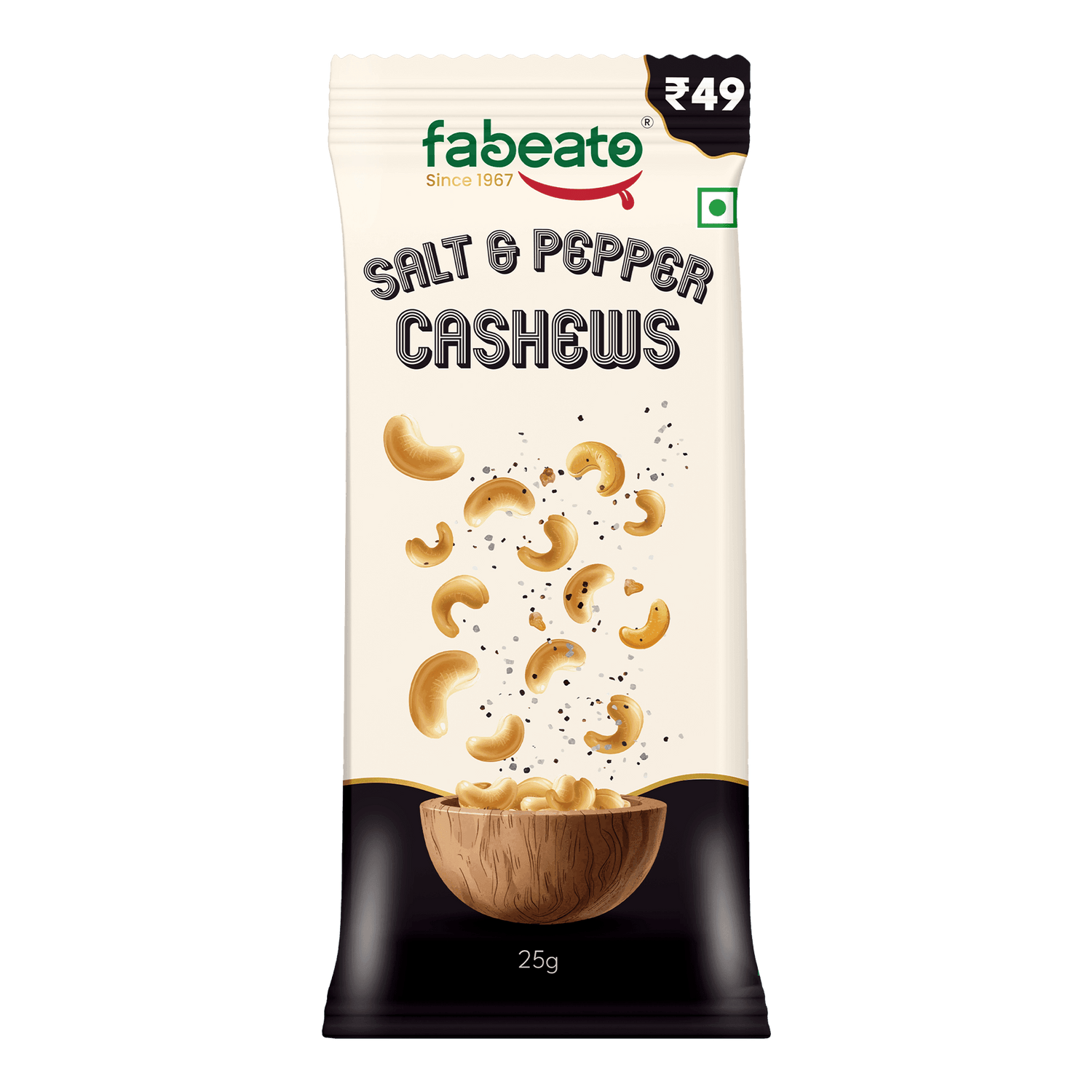 Munch on the Go Snack Premium Salt and Pepper Cashews (Pack of 6x25g each) - Fabeato