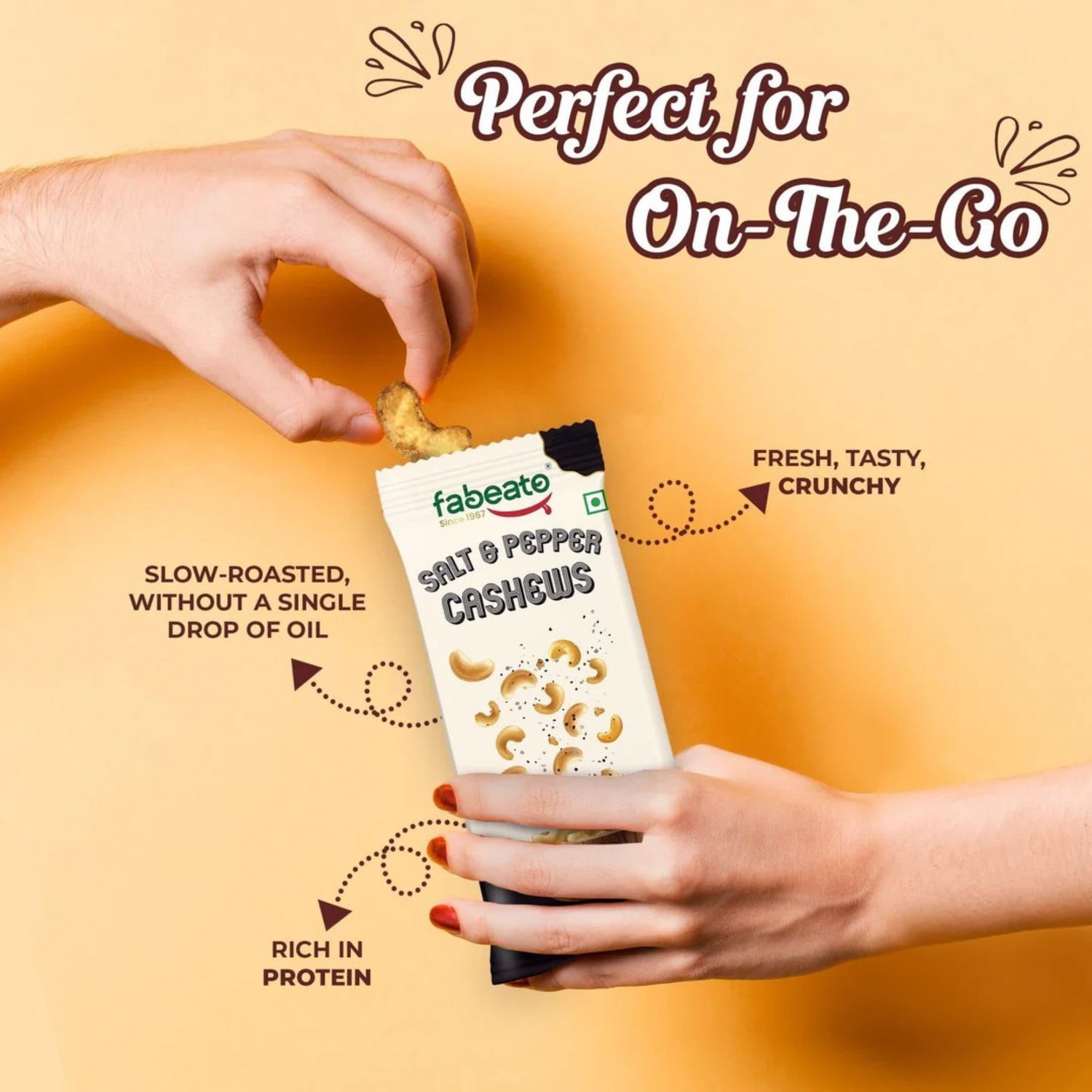 Munch on the Go Snack Premium Salt and Pepper Cashews (Pack of 6x25g each)