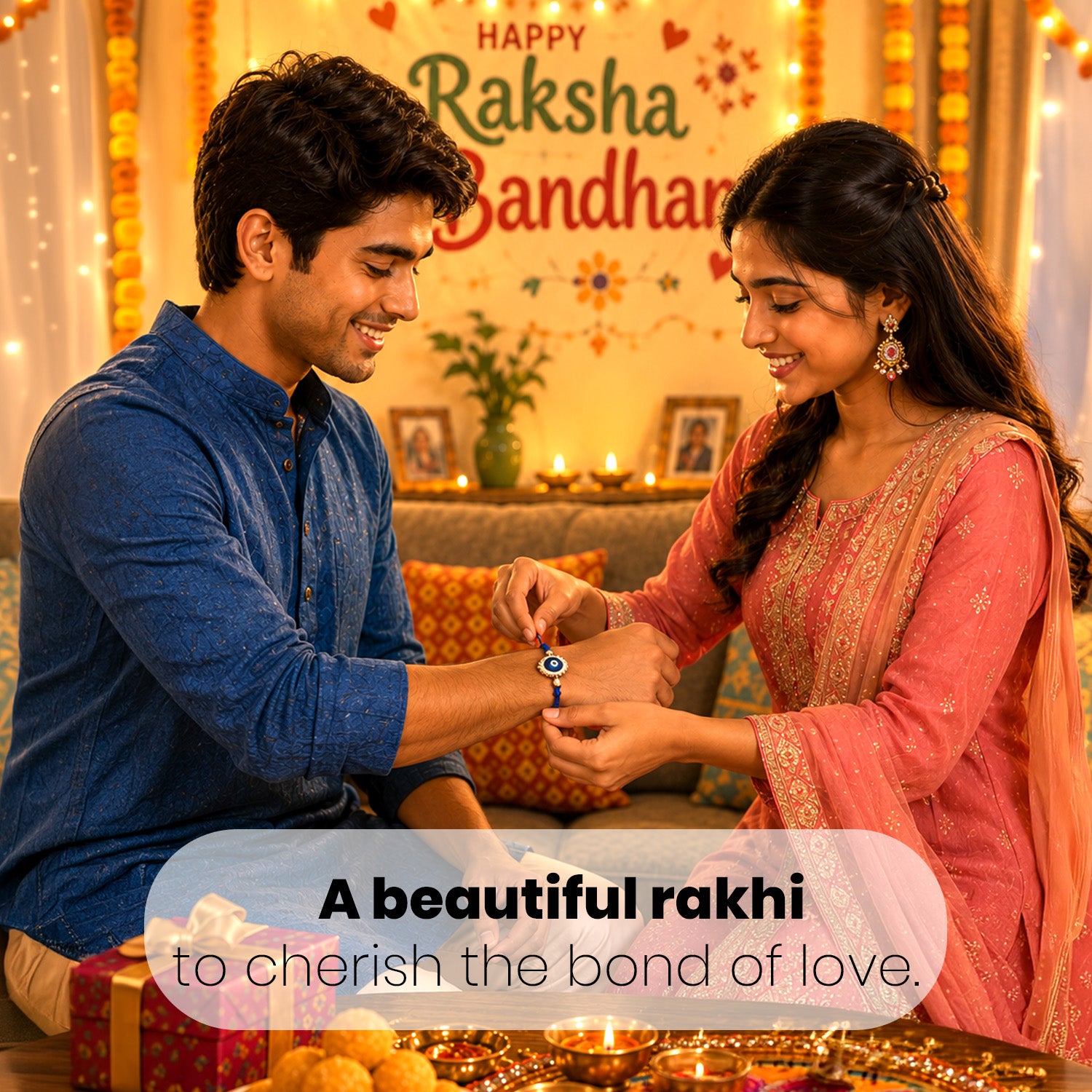 Raksha Bandhan Gift Box | Rakhi Hamper with Healthy Snacks |2 Rakhis| Roli Chawal |Goal Card | Activity Game