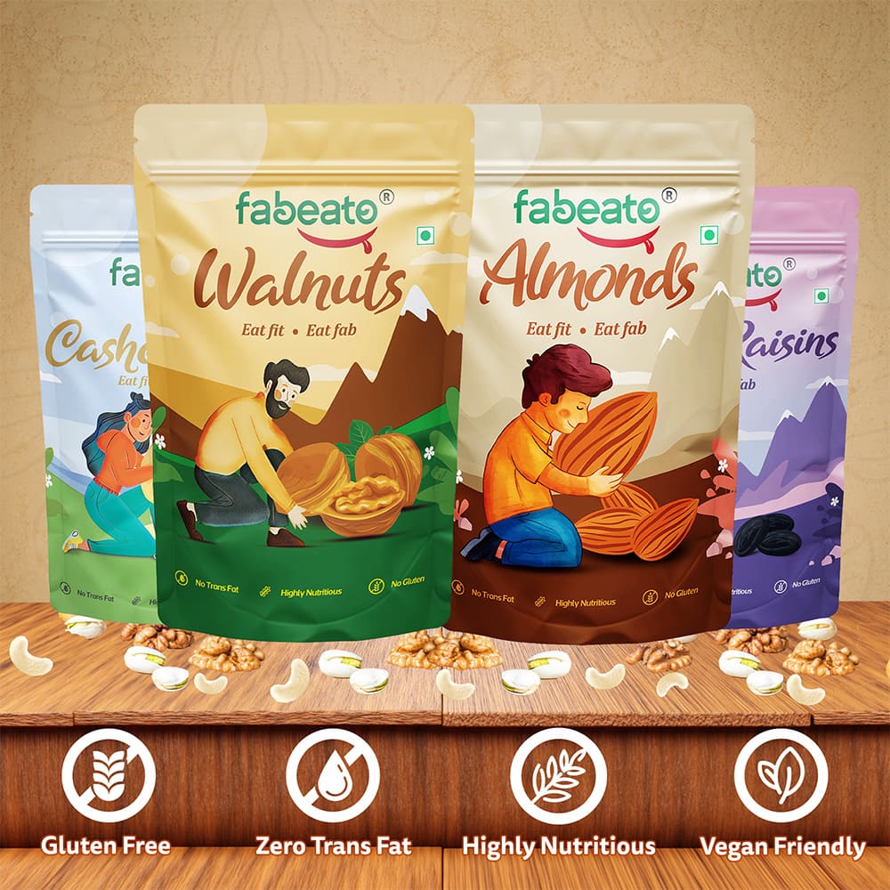 Premium Dry Fruits and Nuts Combo Almonds, Cashews, Walnut Kernels, Seedless Black Raisins (4 x 200g)