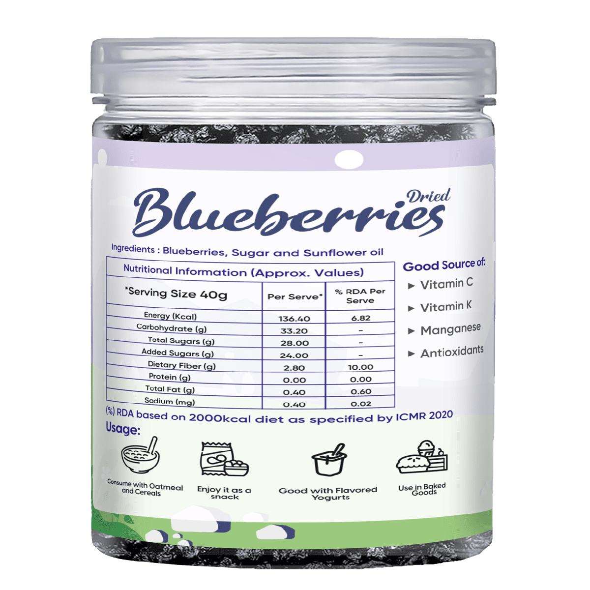 Premium Dried Whole Blueberries 250g