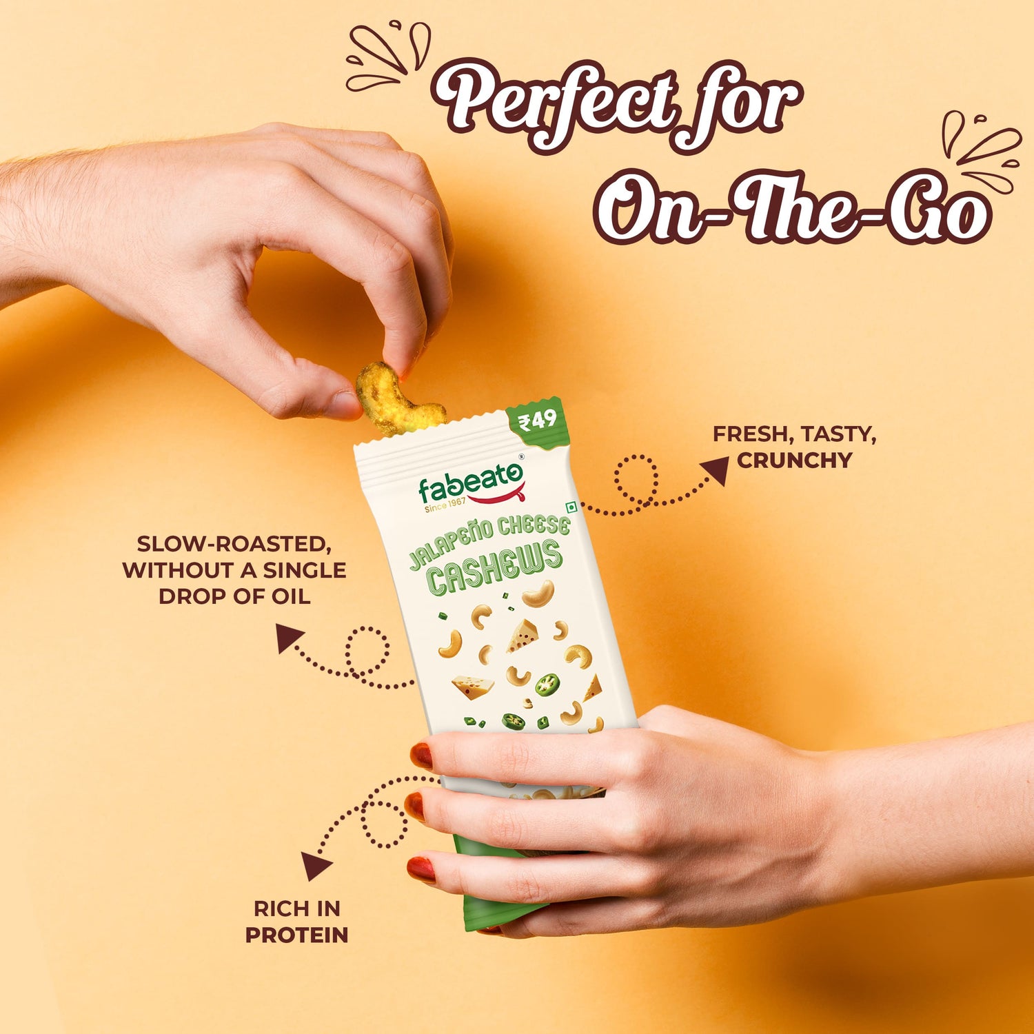 Munch on the Go Snack Premium Jalapeno Cheese Cashews (Pack of 6x25g each)