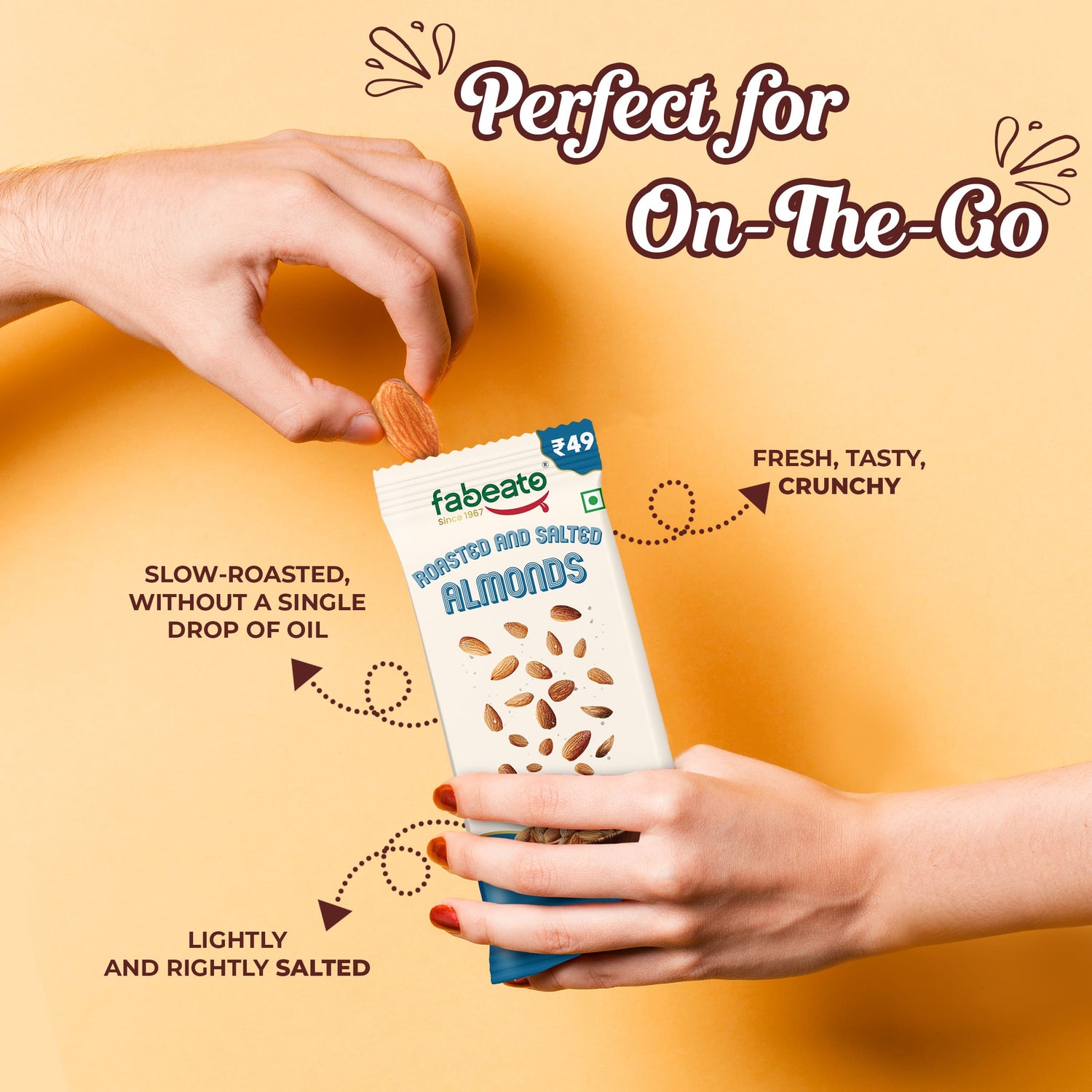 Munch on the Go Snack Premium Roasted and Salted Almonds (Pack of 6x25g each)