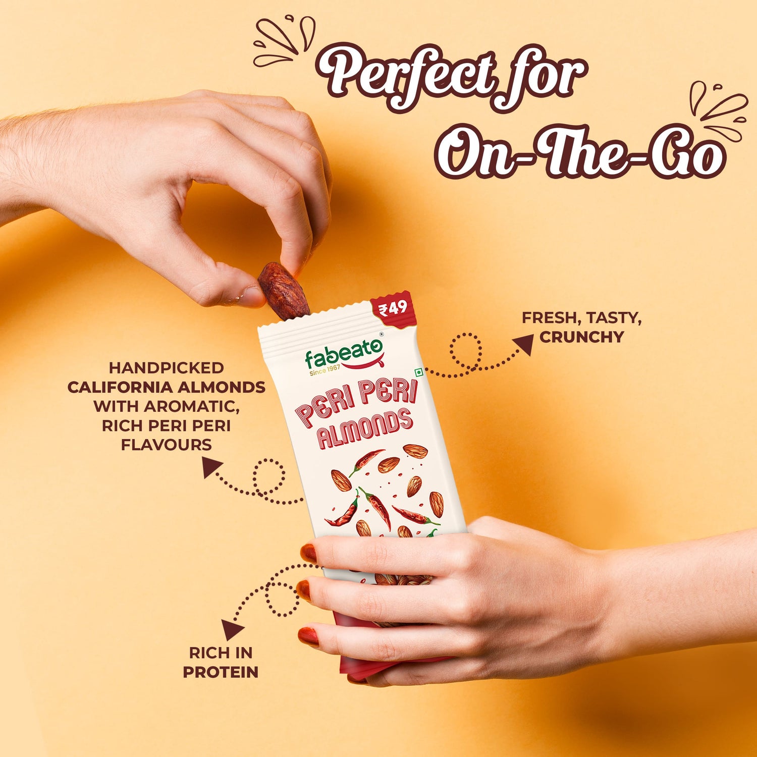 Munch on the Go Snack Premium Peri Peri Almonds(Pack of 6x25g each)