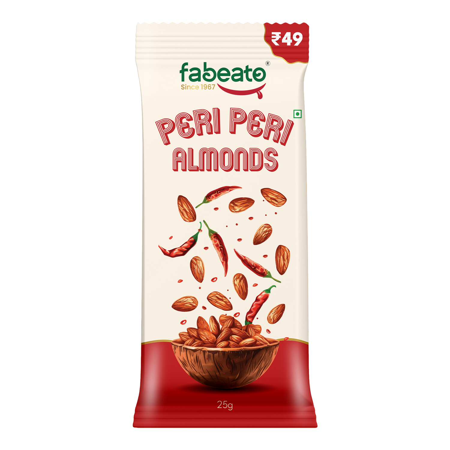 Munch on the Go Snack Premium Peri Peri Almonds(Pack of 6x25g each)